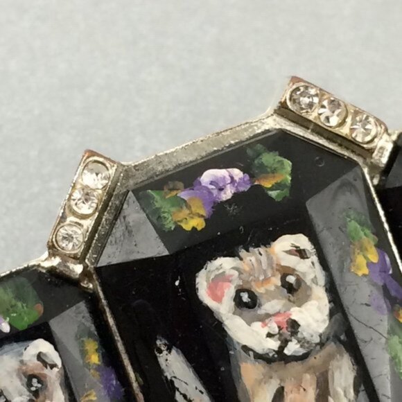 Hand-Painted Ferret Black Brooch Pin Silvertone Metal  Pet Artisan Polecat - Picture 14 of 16
